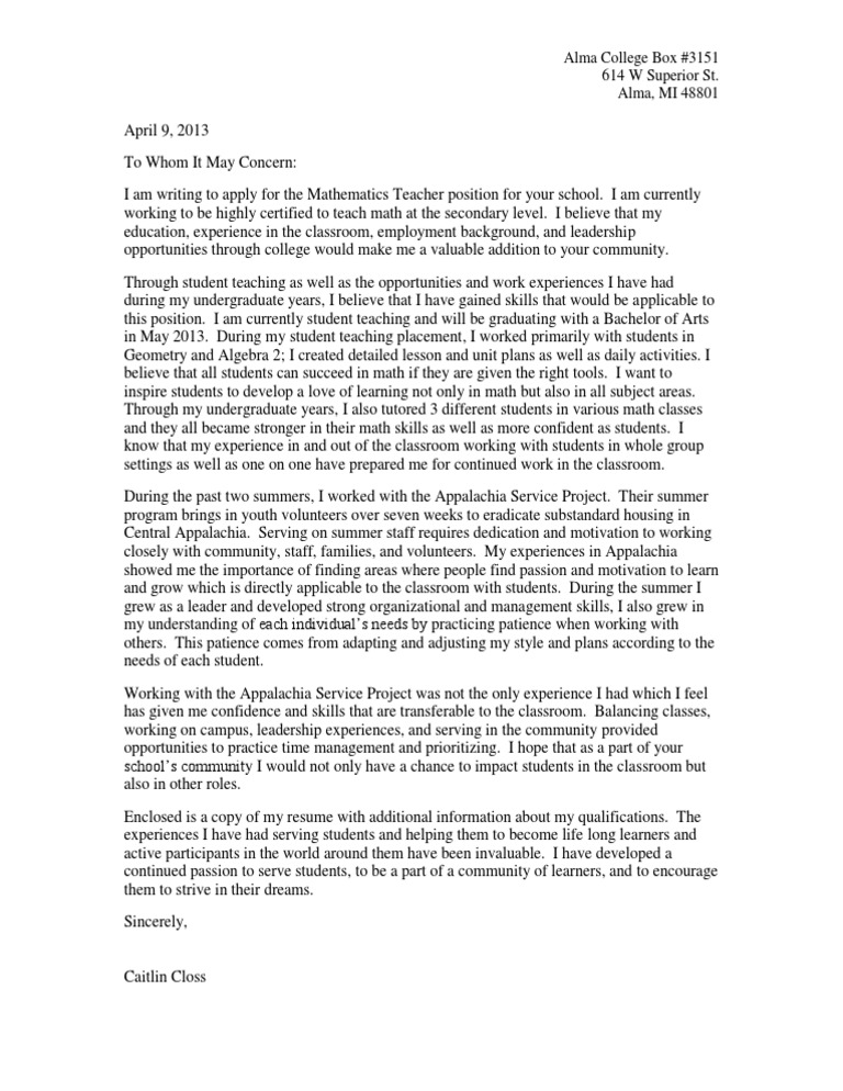 portfolio cover letter | Physics & Mathematics ...