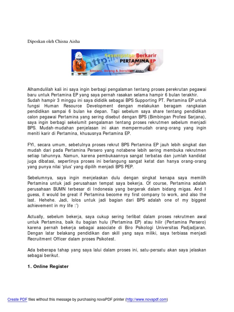 Recruitment Process Of Pertamina Ep