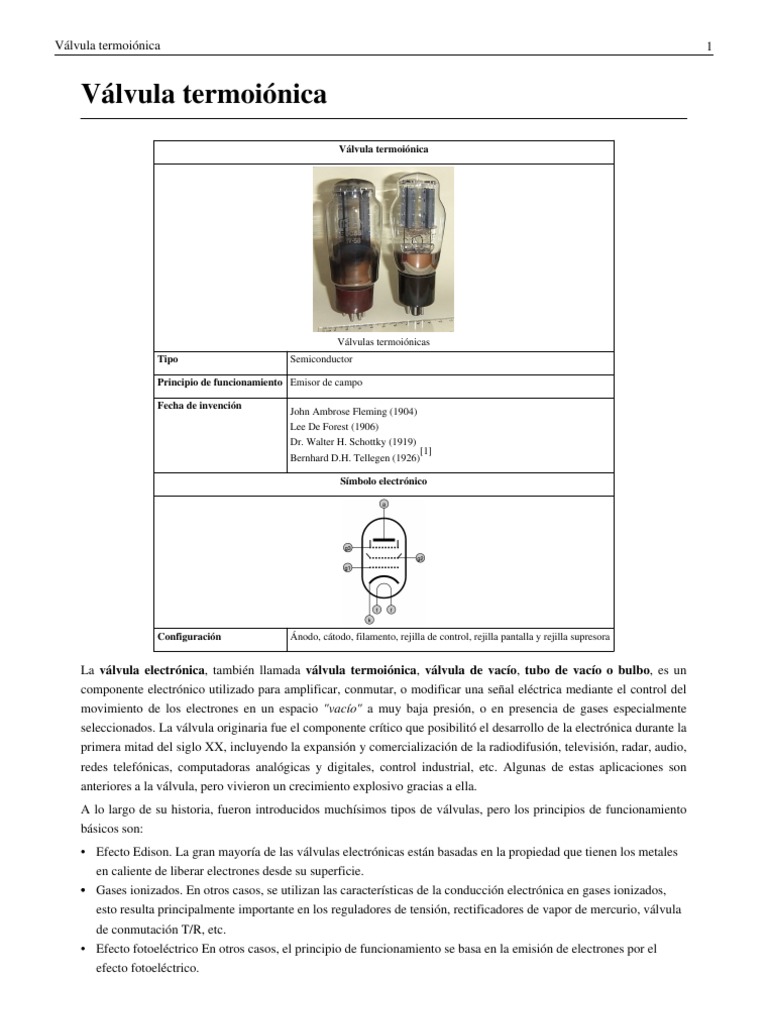 Válvula Termoiónica PDF Tubo vacío Componentes