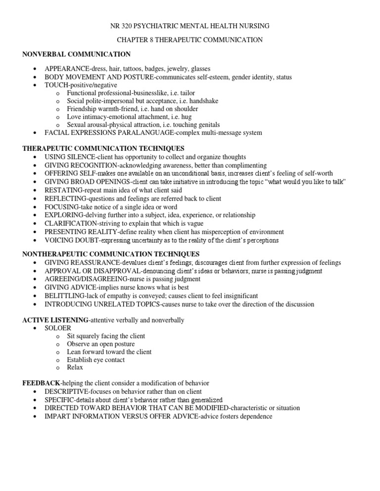 NR320 Chapter 8 Therapeutic Communication | PDF | Psychiatric And ...