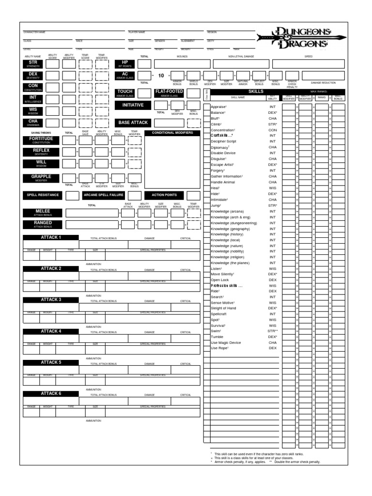 3 5 character sheet printable