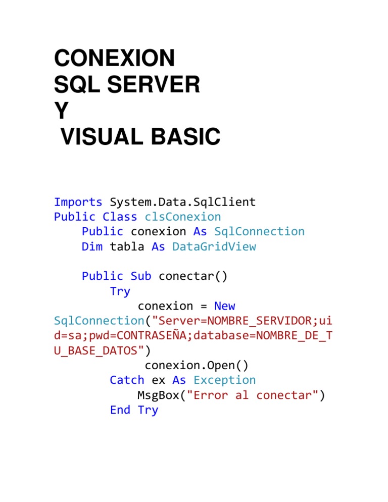 SQL Server Connection in Visual Basic | PDF