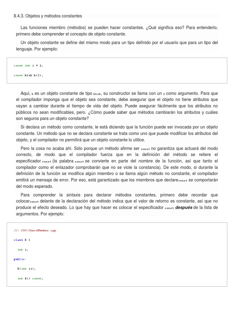 Métodos Constantes en C++: Guía Completa | PDF | C ++ | Puntero ...