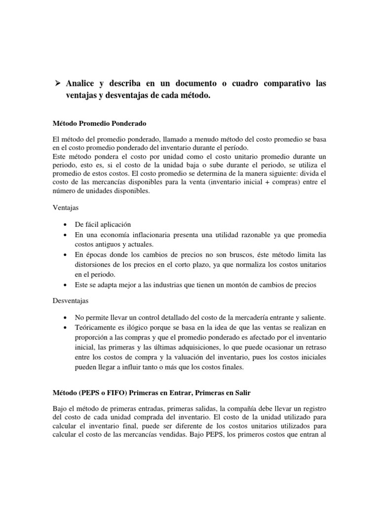 Metodos Peps Ueps Y Promedio Ponderado 1 Inventario Inflacion