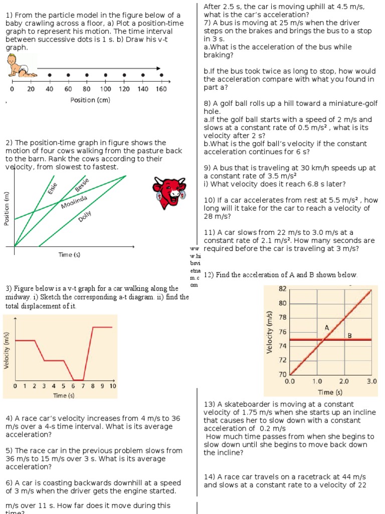 Worksheet Motion | Velocity | Acceleration