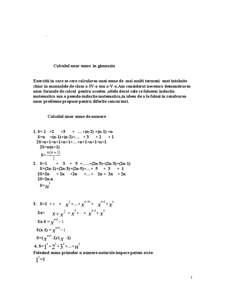 Calculul Unor Sume | PDF