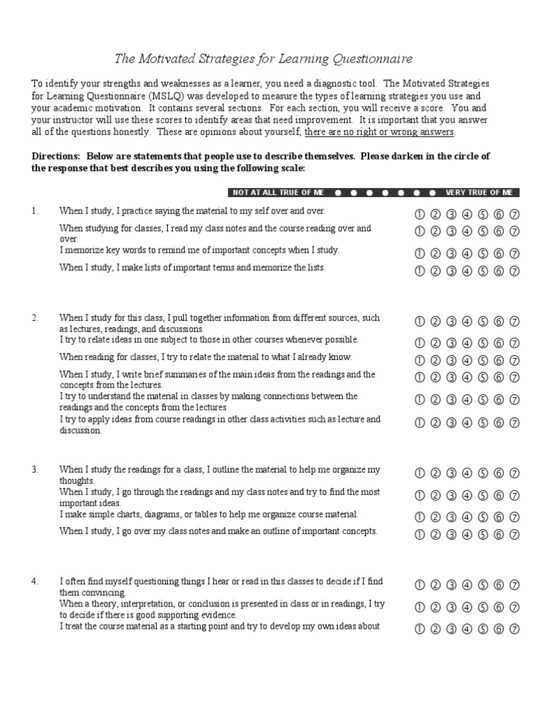 Mslq Questionnaire Pdf – Minnesota Satisfaction Questionnaire Pdf – EMXVRB