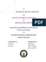 A Summer Training Project Report ON: "A Study of Service Quality" AT Reliance Securities