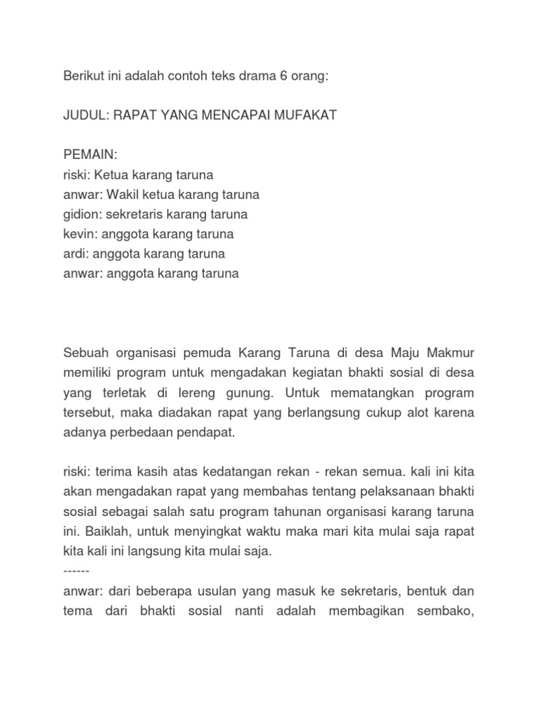  Berikut  Ini  Adalah  Contoh  Teks Drama 6 Orang