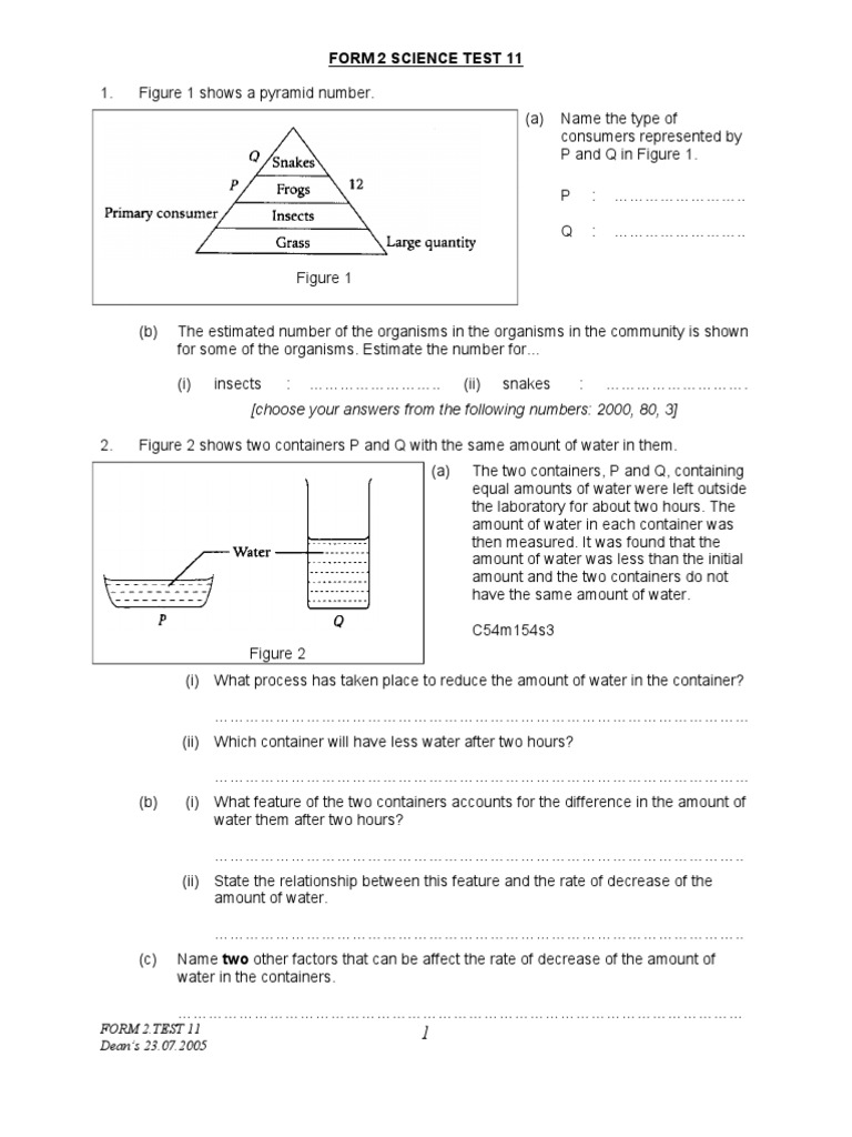 Form 2 Science Test Questions | PDF | Science & Mathematics