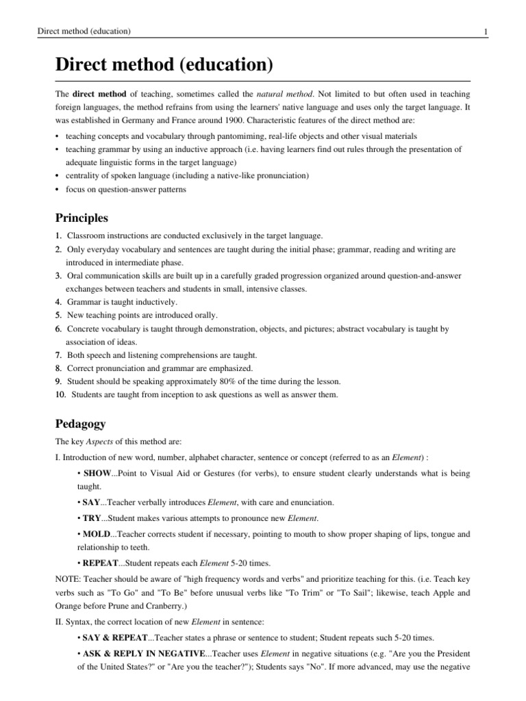 Direct Method in Language Teaching | PDF | Second Language | Vocabulary