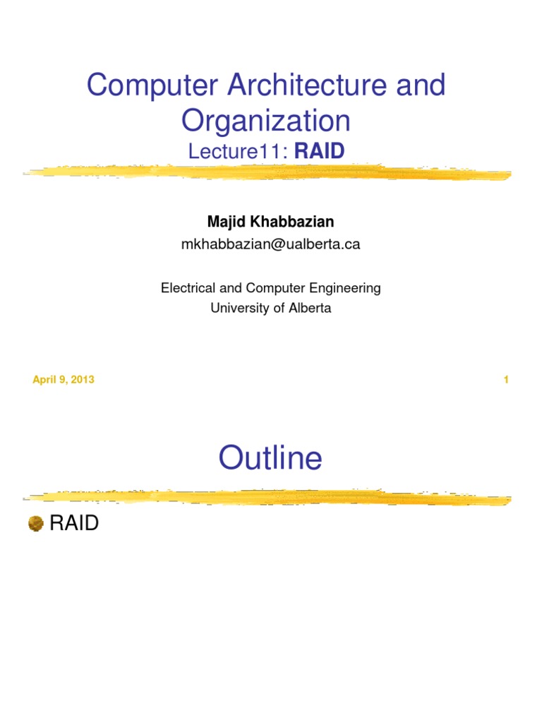 Computer Architecture and Organization: Lecture11: RAID | PDF ...