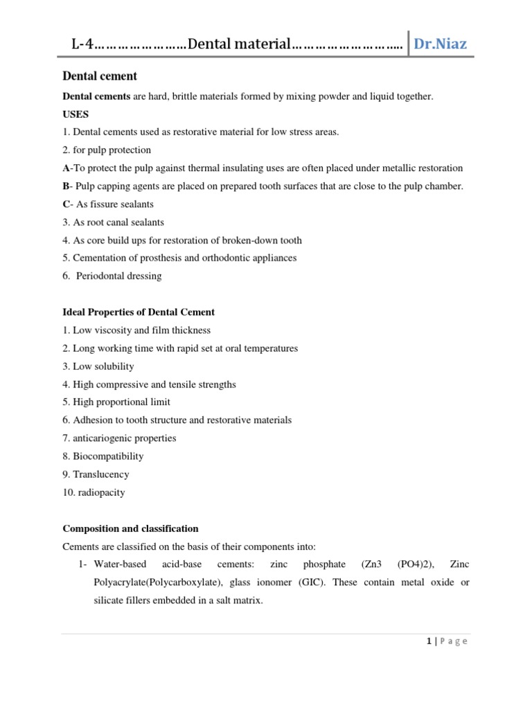 Dental Cement PDF Dental Material Physical Chemistry