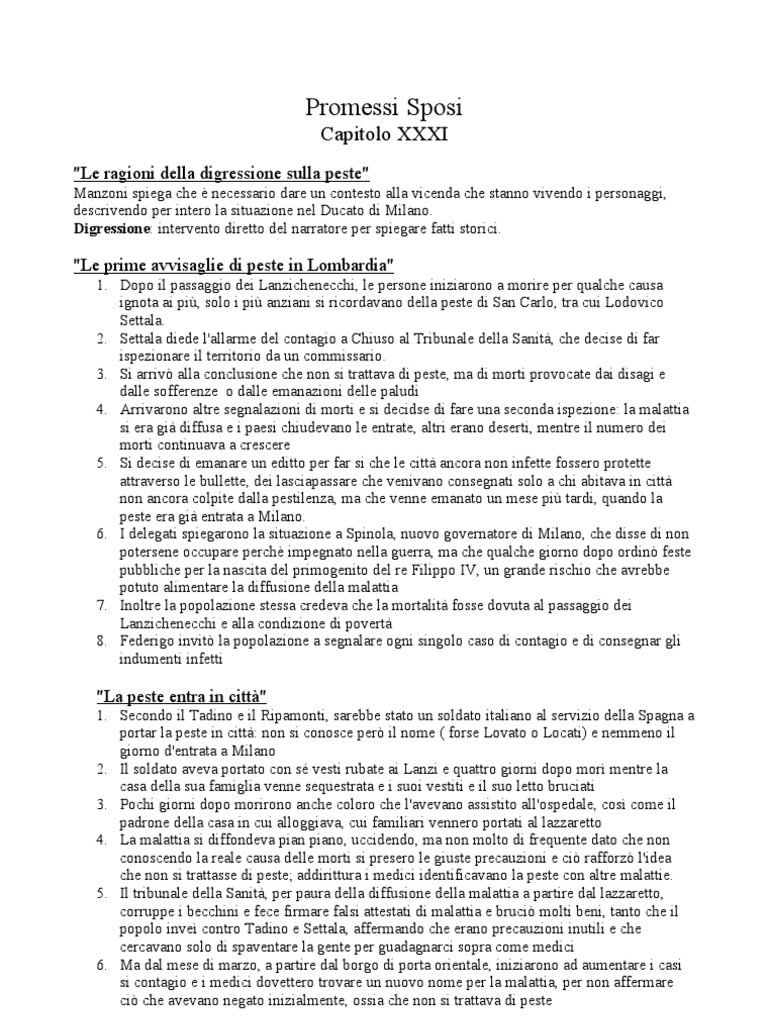 Promessi Sposi sintesi capitolo 31