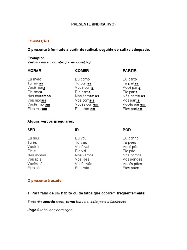 Verbo no Presente do Indicativo | PDF