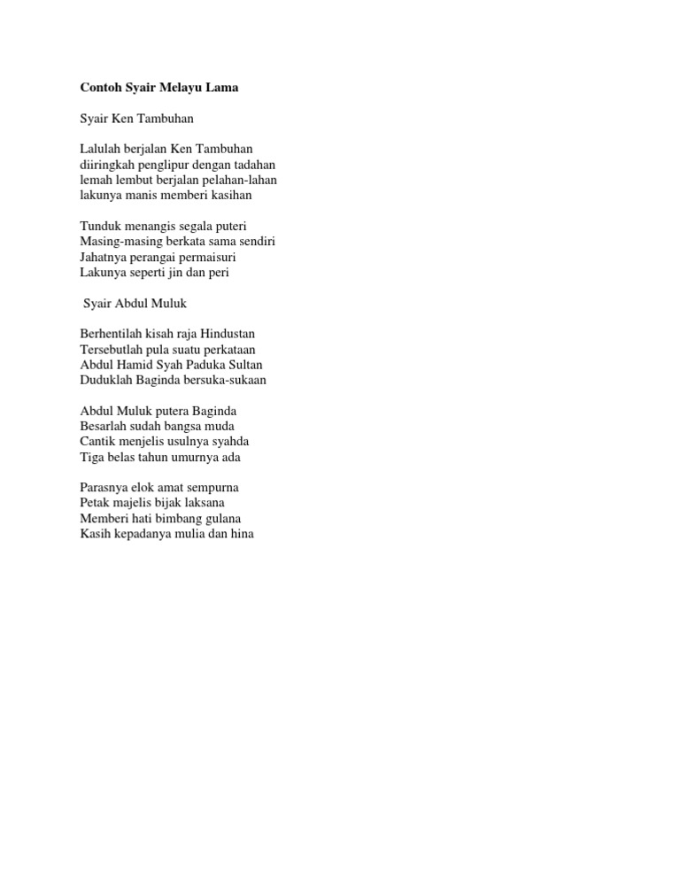 Contoh Syair Melayu Lama