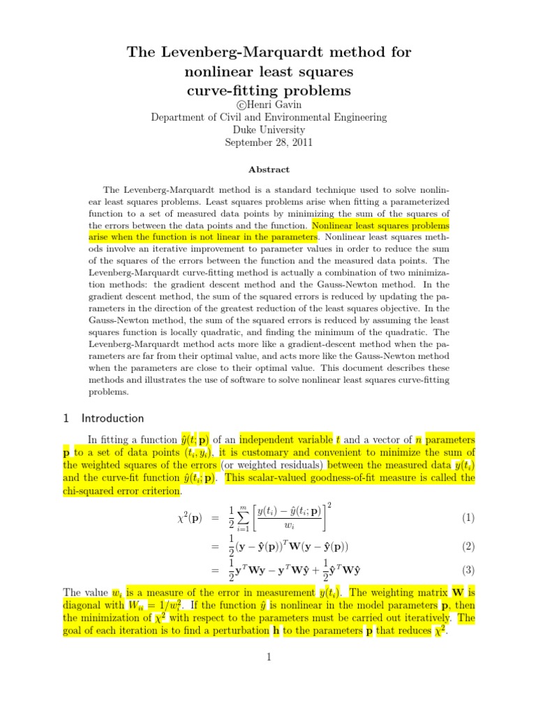 Levenberg-Marquardt Curve Fitting Method | PDF | Least Squares ...
