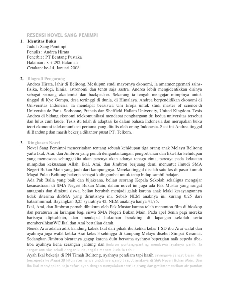 Resensi Novel Sang Pemimpi