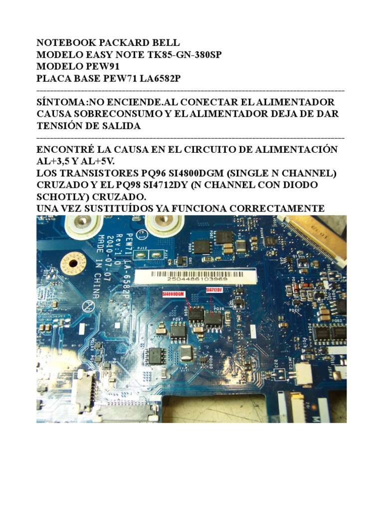 Carte Mère Packard Bell PEW91 PEW71 NEW70 (LA-5891P) Avec CPU I5-500M – Pour Acer