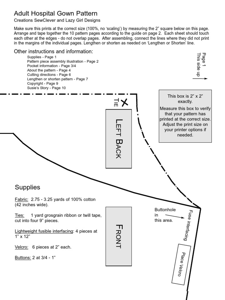 Adult Hospital Gown PDF Pattern | PDF | Seam (Sewing) | Clothing