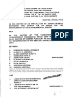 Agbodemu & Ors v. Lagos State Environmental Sanitation Enforcement Agency & Ors (M/710/2011)