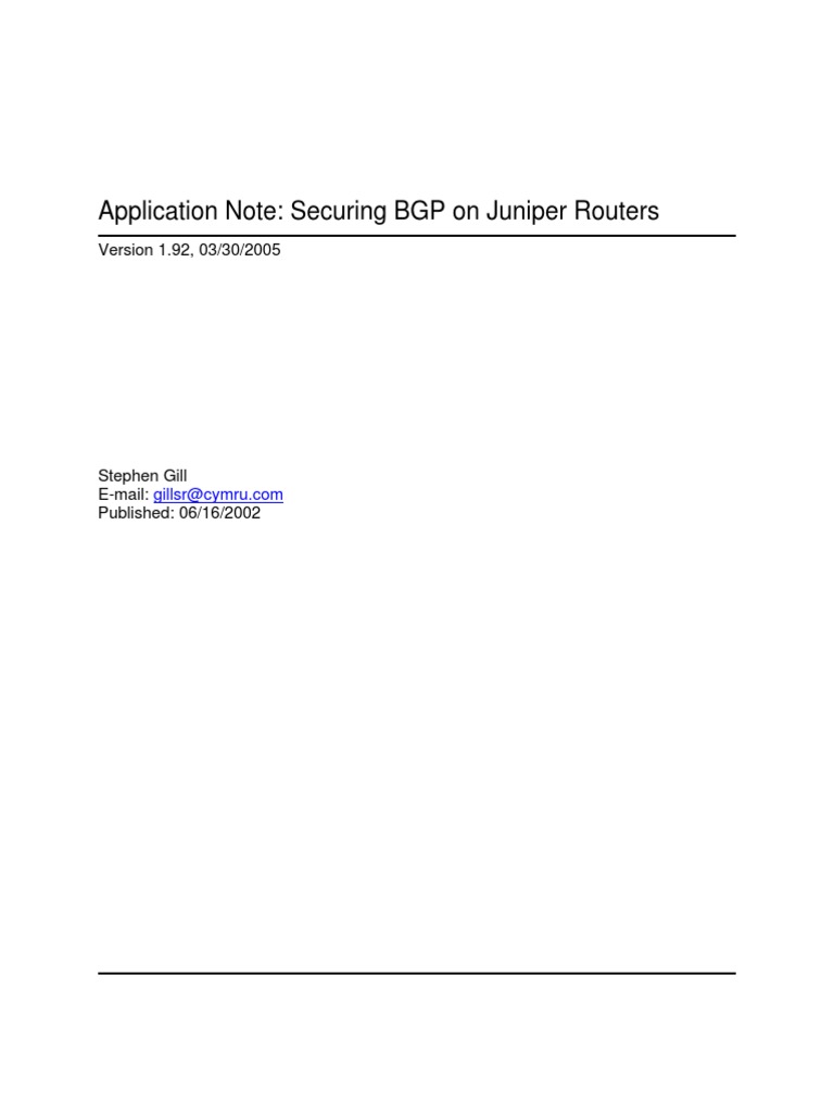 Securing Bgp On Juniper Routers Pdf Router Computing Firewall