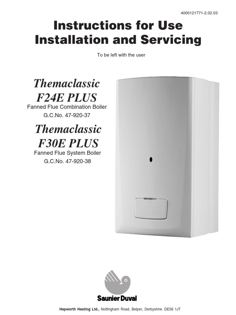 Saunier Duval Thema Classic F24E Plus Installation Manual 47 920 37 | PDF | Water  Heating | Boiler