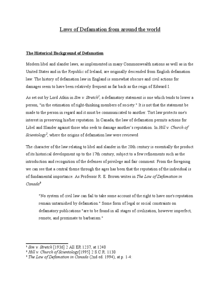 International Defamation Laws New York Times Co. V. Sullivan