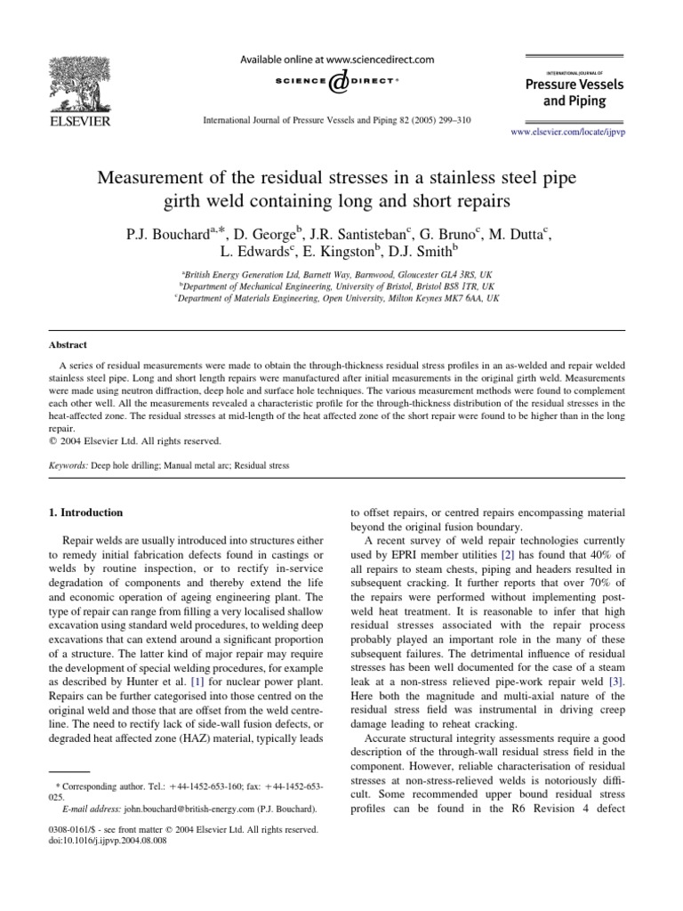 Residual Stress in Stainless Steel Girth Welds | PDF | Welding ...