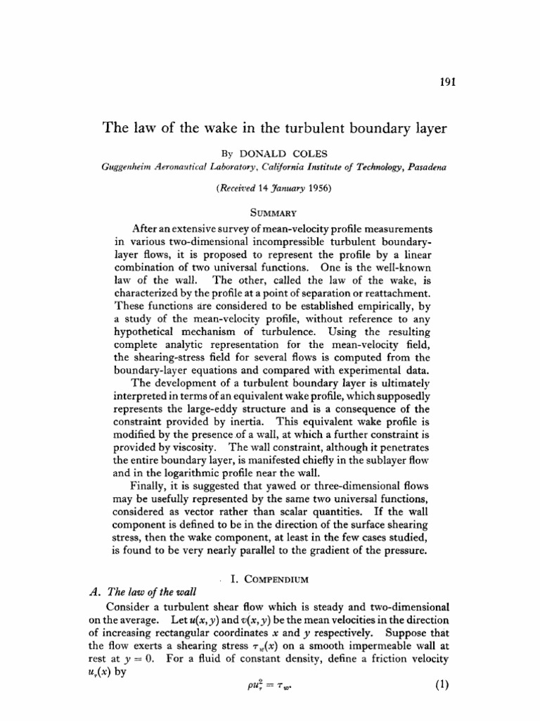 Coles-The Law of The Wake in The Turbulent Boundary Layer | PDF ...