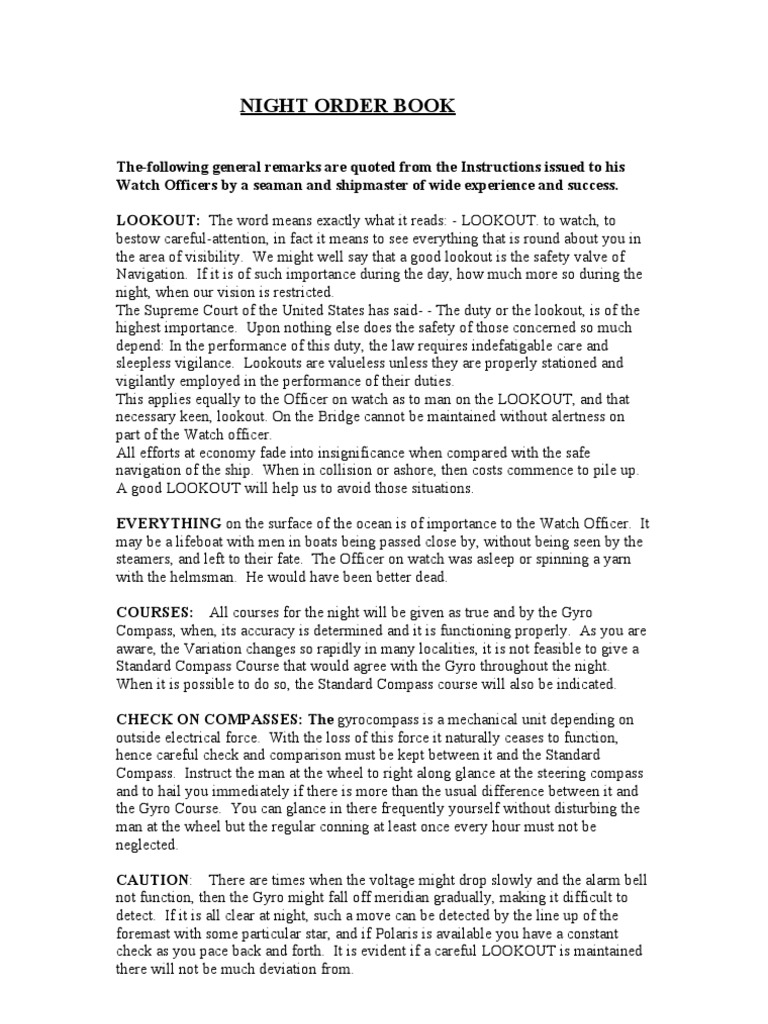 Master's Night Orders | Compass | Water Transport