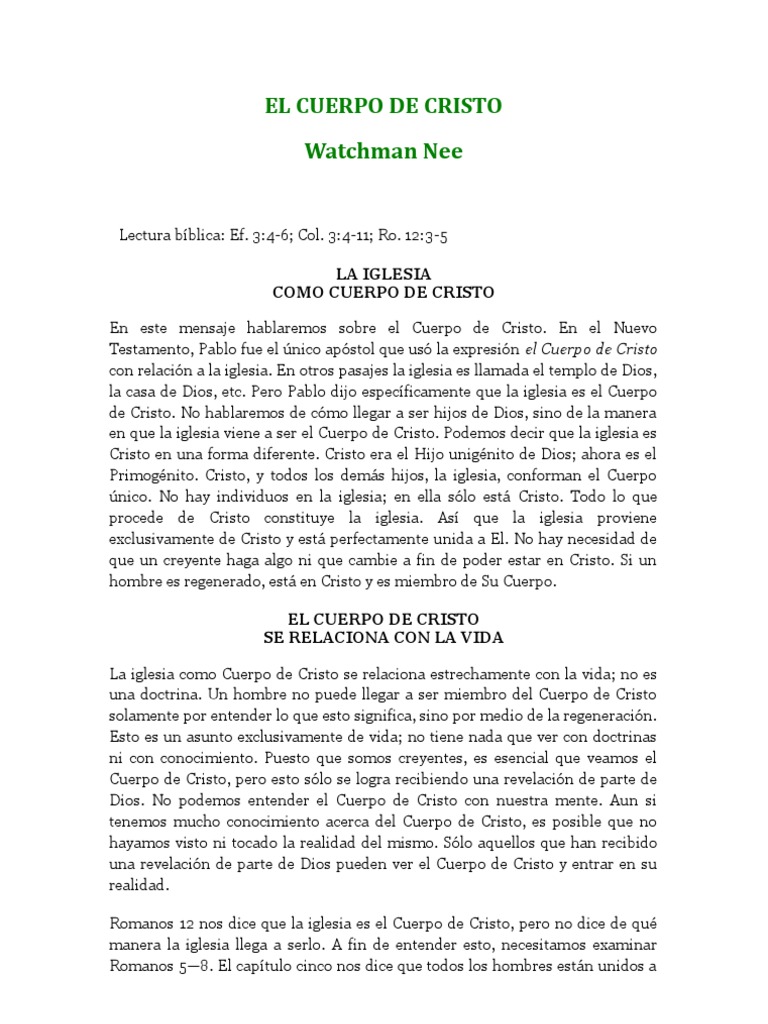 La Iglesia como Cuerpo de Cristo | PDF | Iglesia cristiana | Cristo ...