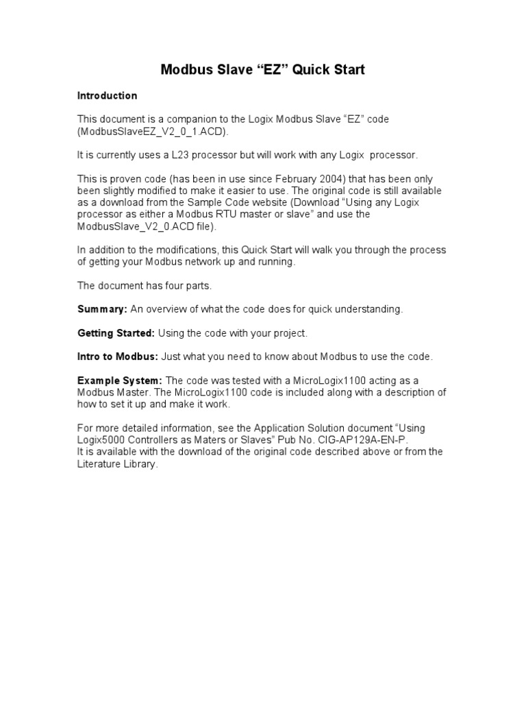 Modbus Slave EZ Quick Start Guide | PDF | Data Transmission | Network ...