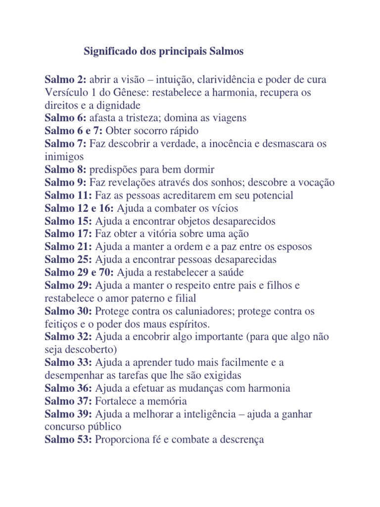 Os principais Salmos e seus significados espirituais e aplicações ...