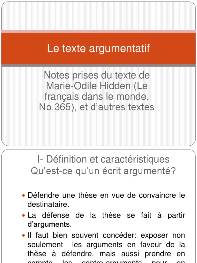 Le Texte Argumentatif Def  PDF  Langue française  Lecture (Processus)