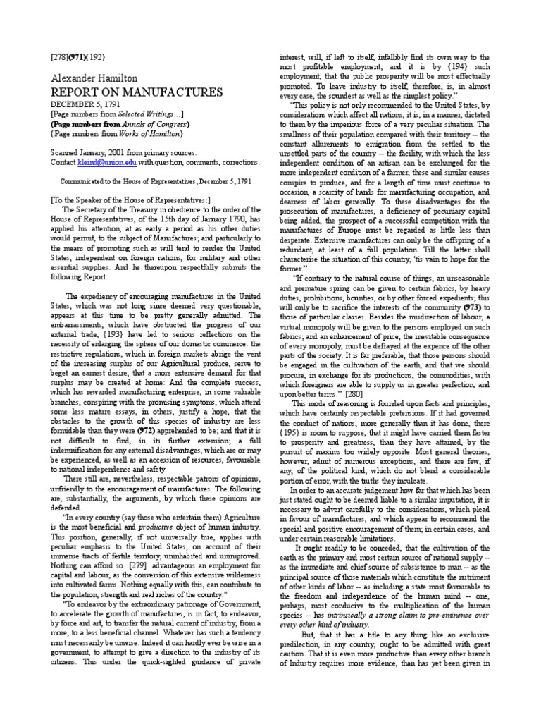 Report On Manufactures by Alexander Hamilton PDF Molecular Physics