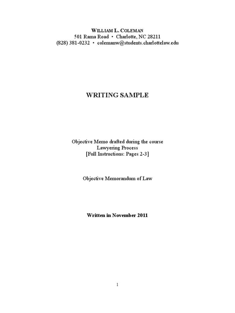 Objective Memorandum of Law | Concurrent Estate | Common Law