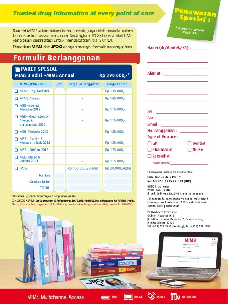Formulir Berlangganan MIMS dan JPOG | PDF | Bisnis