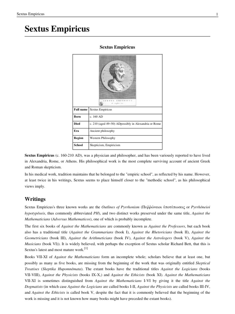 Sextus Empiricus PDF | PDF | Metaphilosophy | Philosophical Movements