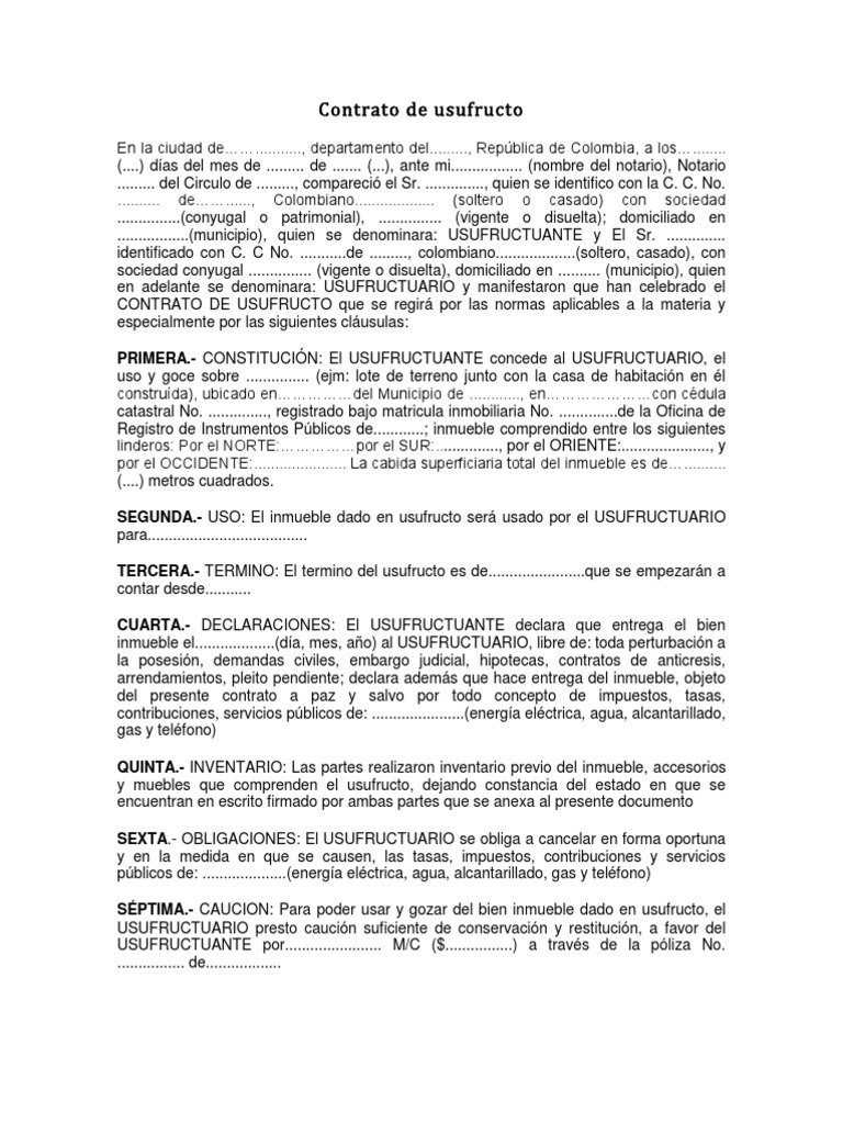 Contrato de Usufructo | PDF | Gobierno