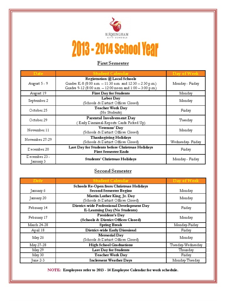 Birmingham City Schools Calendar 2025-26 | PDF | Academic ...