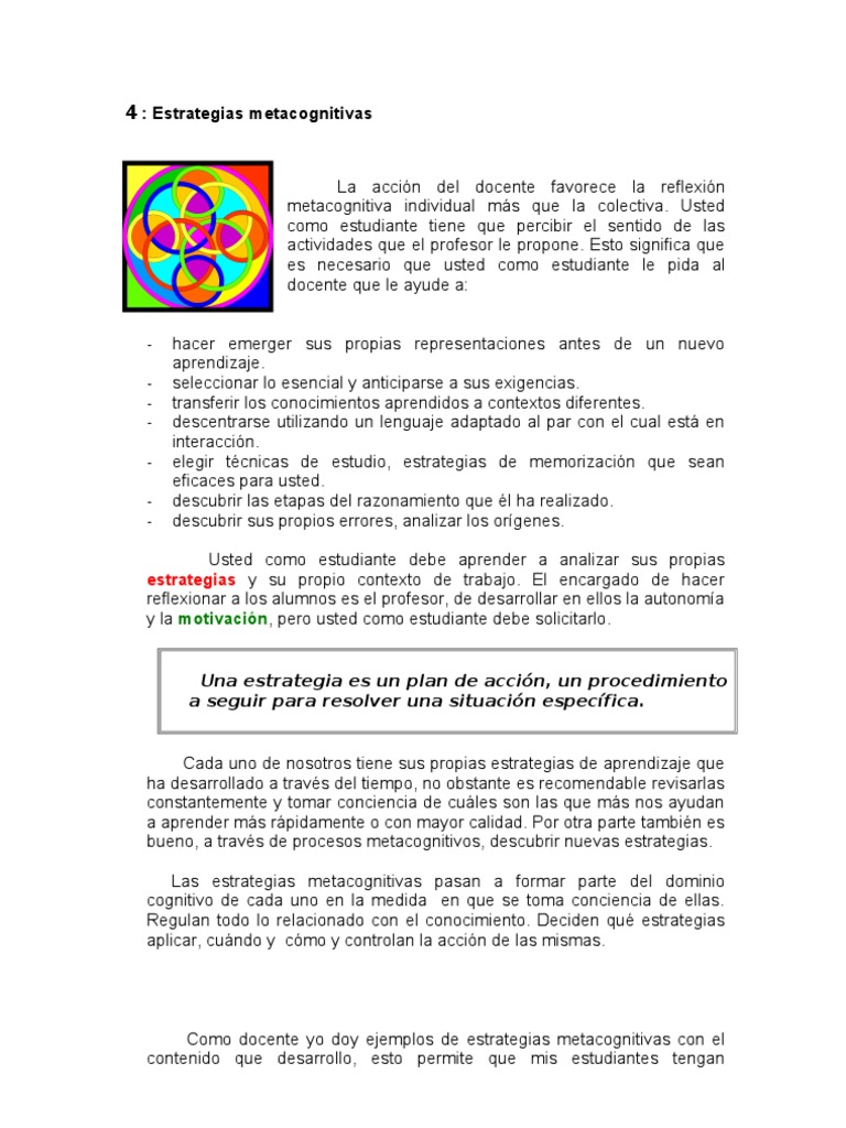 Estrategias Metacognitivas en el Aula | PDF | Cómics | Aprendizaje