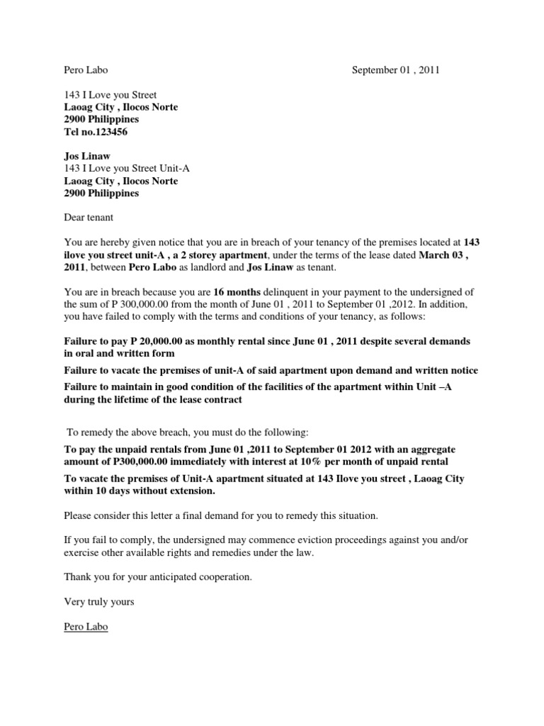 Demand Letter Contract Of Lease2012