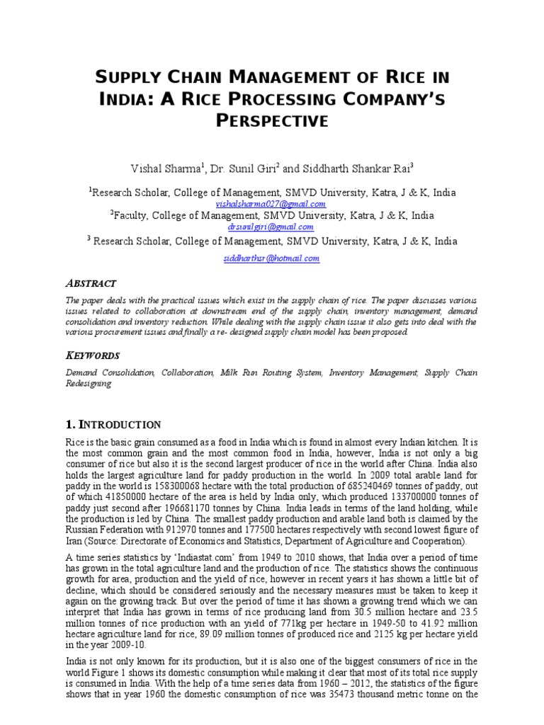 Rice Supply Chain Paper - Revised1 | PDF | Supply Chain Management | Rice
