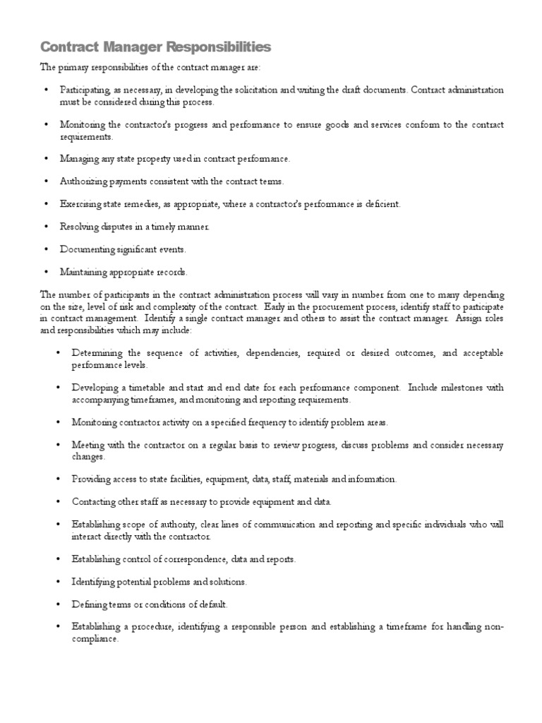 Contract Manager Duties Overview | PDF | Contractual Term | Evaluation