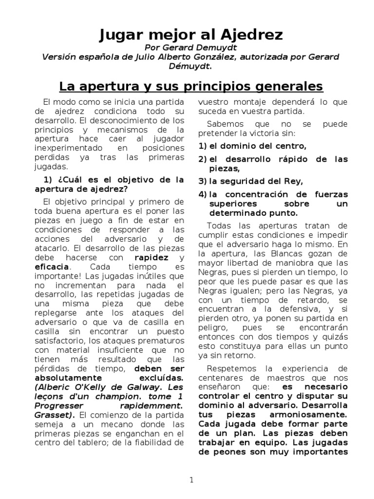Principios de Apertura en Ajedrez | PDF | Aperturas de ajedrez | Teoría ...