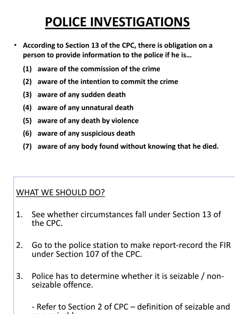 Understanding Police Investigations and FIRs | PDF | Arrest | Search ...