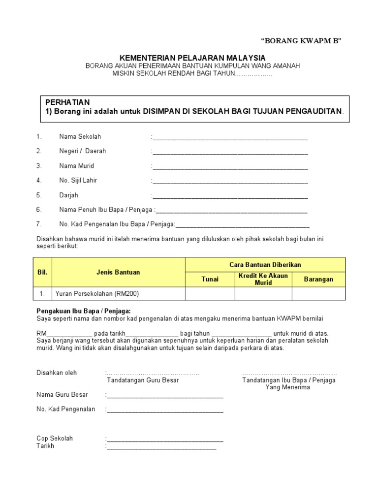 Borang Kwapm B Akuan Terima Wang Pdf