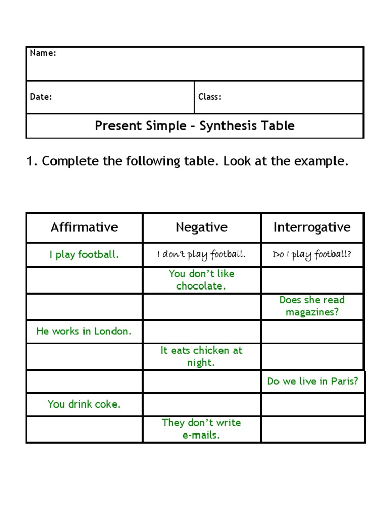Present Simple Table 1 | PDF | General Fiction