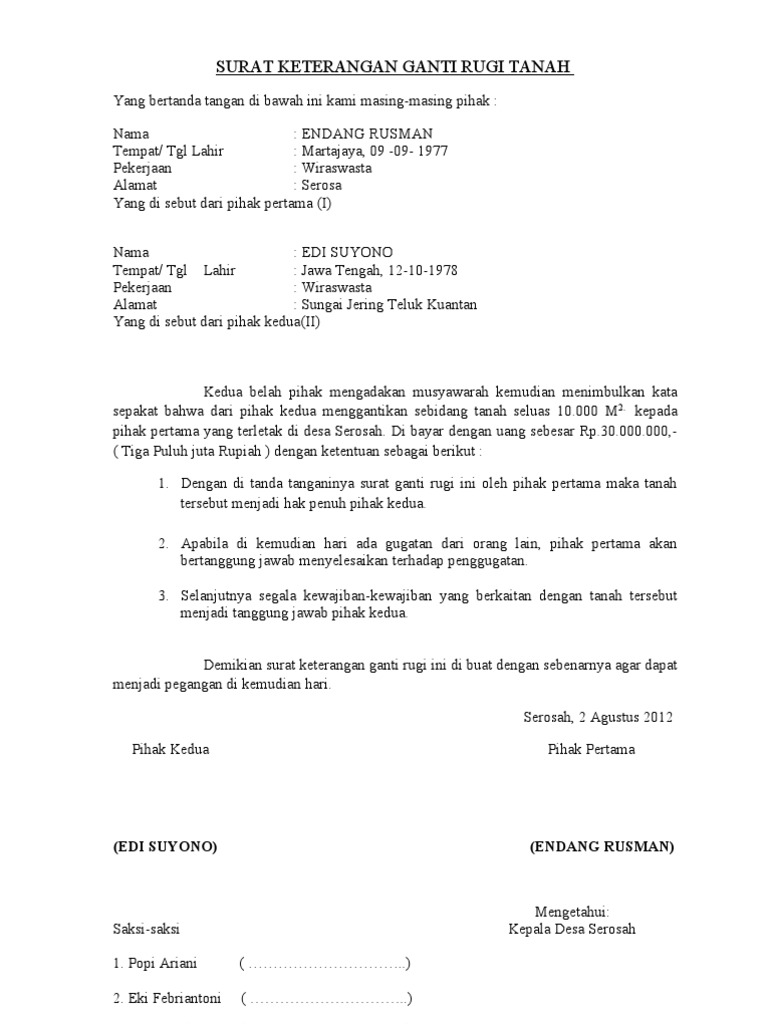 Download 95+ Contoh Surat Surat Ganti Rugi Tanah Gratis
